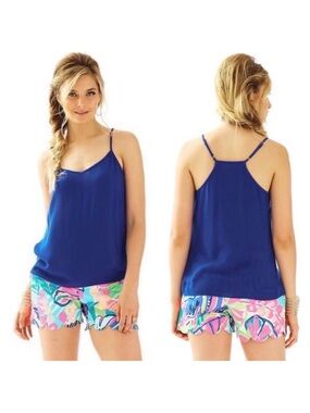 Lilly Pulitzer Women Dusk Top Size XS Sleeveless Racerback Solid Bomber Blue NWT